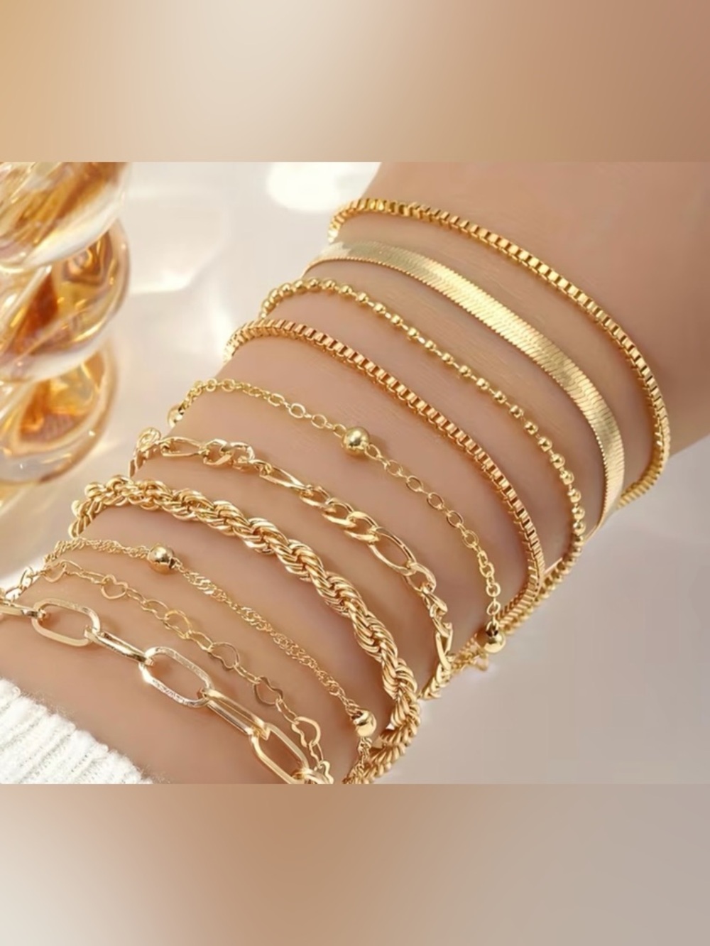 Gold Layered Bracelet Set for Women - Elegant Stackable‎ 10 Pack Set